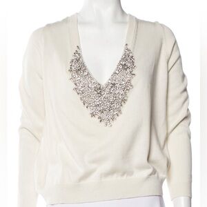 Ba&Sh Elegant Cream Sweater with Embellished vback Small